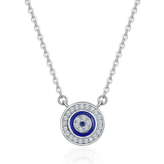 Lucky Blue Eye Samsara Clear Cubic Zirconia 925 Sterling Silver Fashion Pendant Necklace-Necklaces-Innovato Design-Innovato Design