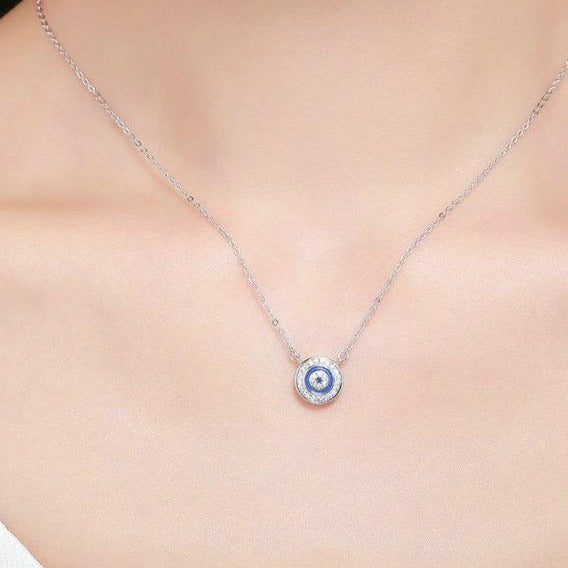 Lucky Blue Eye Samsara Clear Cubic Zirconia 925 Sterling Silver Fashion Pendant Necklace-Necklaces-Innovato Design-Innovato Design