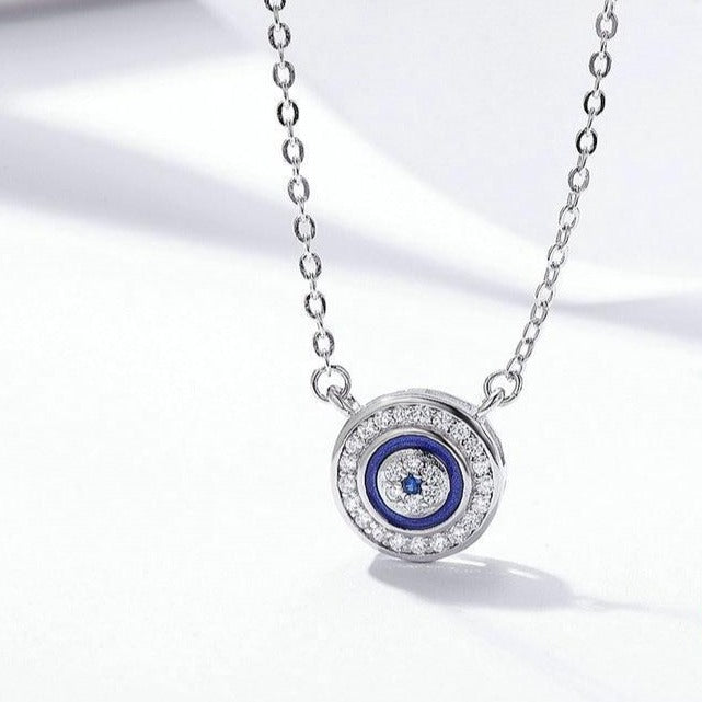 Lucky Blue Eye Samsara Clear Cubic Zirconia 925 Sterling Silver Fashion Pendant Necklace-Necklaces-Innovato Design-Innovato Design