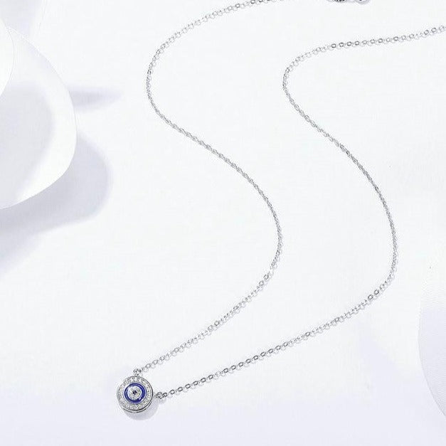 Lucky Blue Eye Samsara Clear Cubic Zirconia 925 Sterling Silver Fashion Pendant Necklace-Necklaces-Innovato Design-Innovato Design