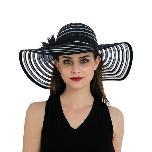 Floppy Wide Brim Striped Sun Hats-Hats-Innovato Design-Black-Innovato Design