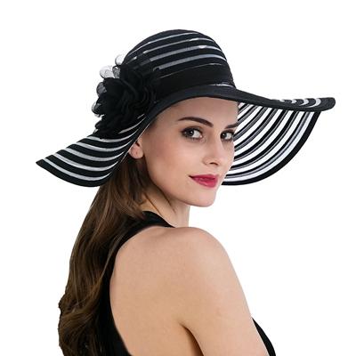 Floppy Wide Brim Striped Sun Hats-Hats-Innovato Design-Black-Innovato Design