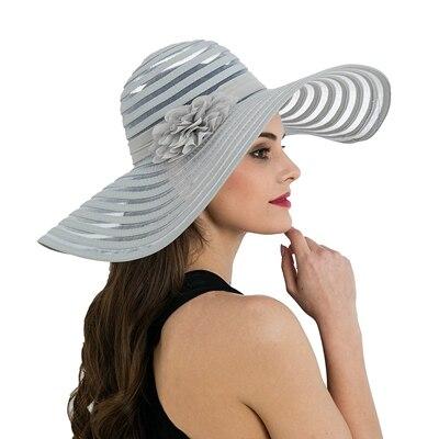 Floppy Wide Brim Striped Sun Hats-Hats-Innovato Design-Gray-Innovato Design