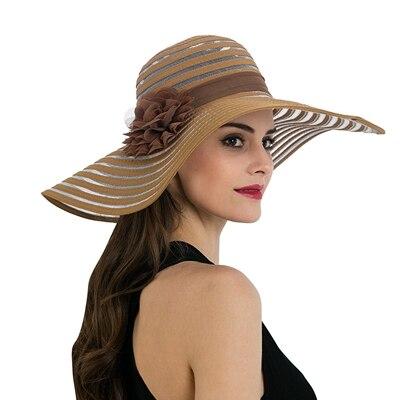 Floppy Wide Brim Striped Sun Hats-Hats-Innovato Design-Brown-Innovato Design