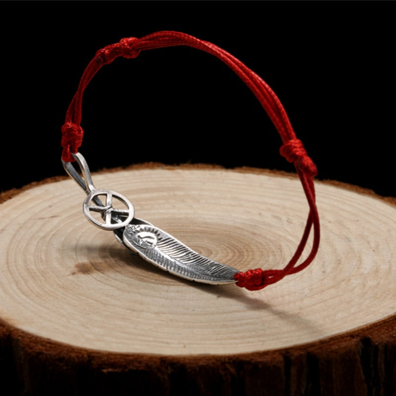 Feather 925 Sterling Silver Handmade Vintage Punk Rock Bracelet-Bracelets-Innovato Design-Red-Innovato Design