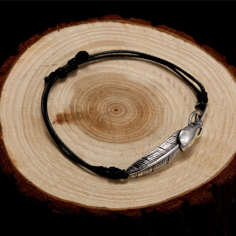 Feather 925 Sterling Silver Handmade Vintage Punk Rock Bracelet-Bracelets-Innovato Design-Red-Innovato Design