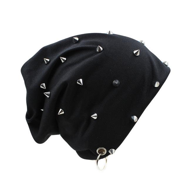 Hip-hop Beanie or Bonnet with Rivets and Hoop-Hats-Innovato Design-Black-Innovato Design