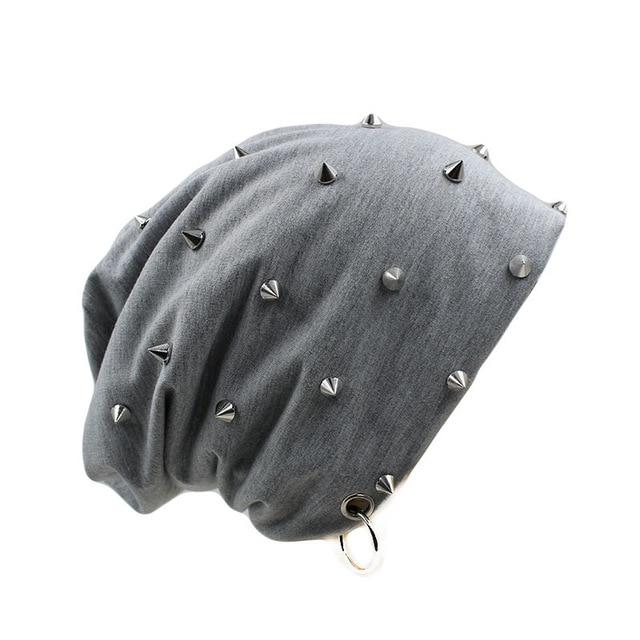 Hip-hop Beanie or Bonnet with Rivets and Hoop-Hats-Innovato Design-Gray-Innovato Design
