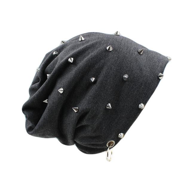Hip-hop Beanie or Bonnet with Rivets and Hoop-Hats-Innovato Design-Dark Grey-Innovato Design