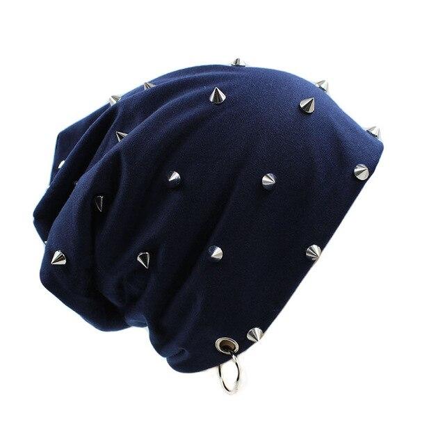 Hip-hop Beanie or Bonnet with Rivets and Hoop-Hats-Innovato Design-Blue-Innovato Design