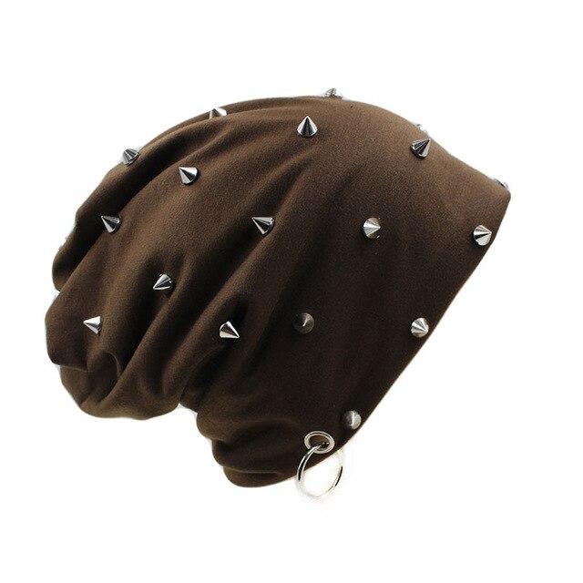 Hip-hop Beanie or Bonnet with Rivets and Hoop-Hats-Innovato Design-Brown-Innovato Design