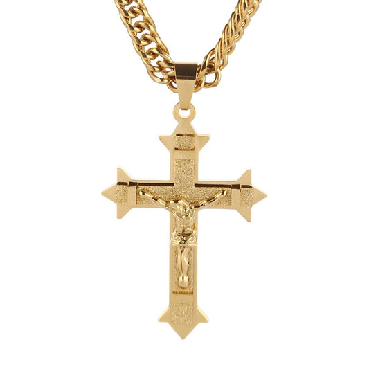 Large Stainless Steel Gold Tone Cross Pendant Necklace-Necklaces-Innovato Design-Gold-24 inch-Innovato Design