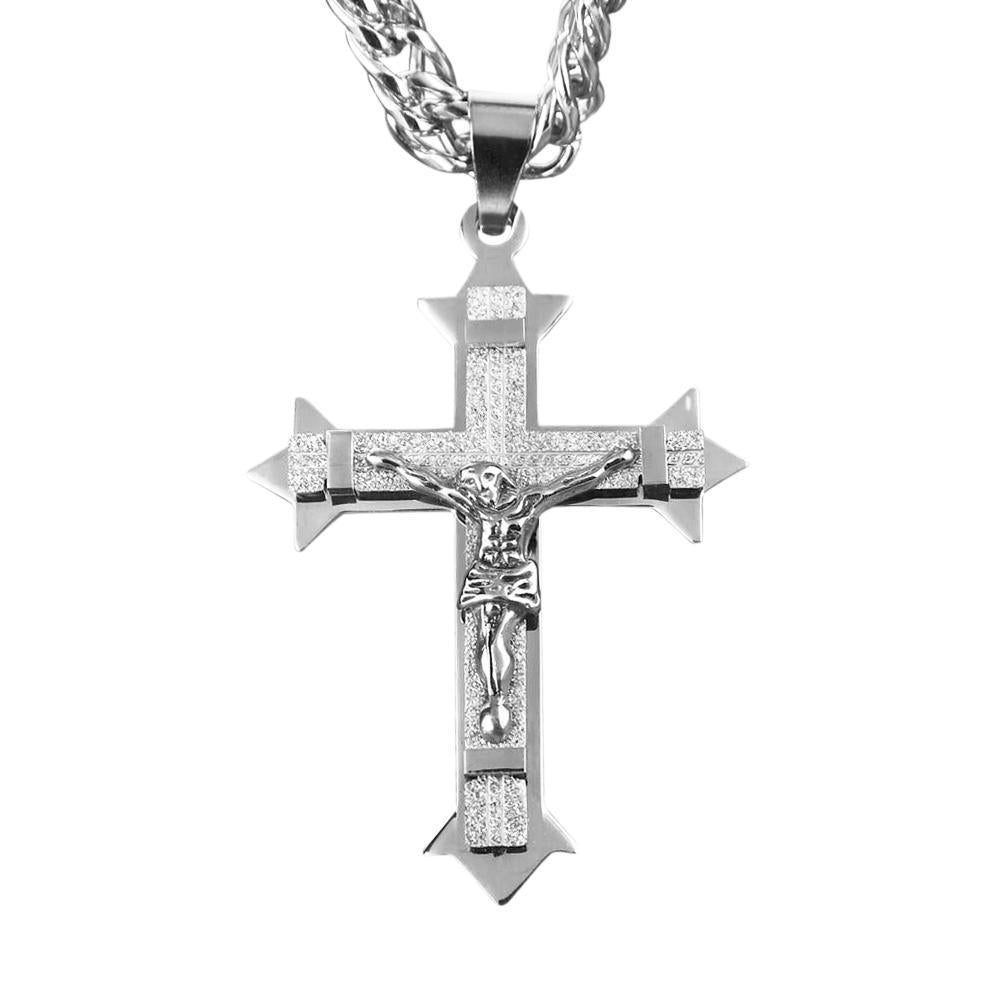 Large Stainless Steel Gold Tone Cross Pendant Necklace-Necklaces-Innovato Design-Silver-24 inch-Innovato Design