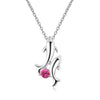 Gemstone and Dolphin and Baby Pendant with Silver Chain Necklace-Necklaces-Innovato Design-Pink-18