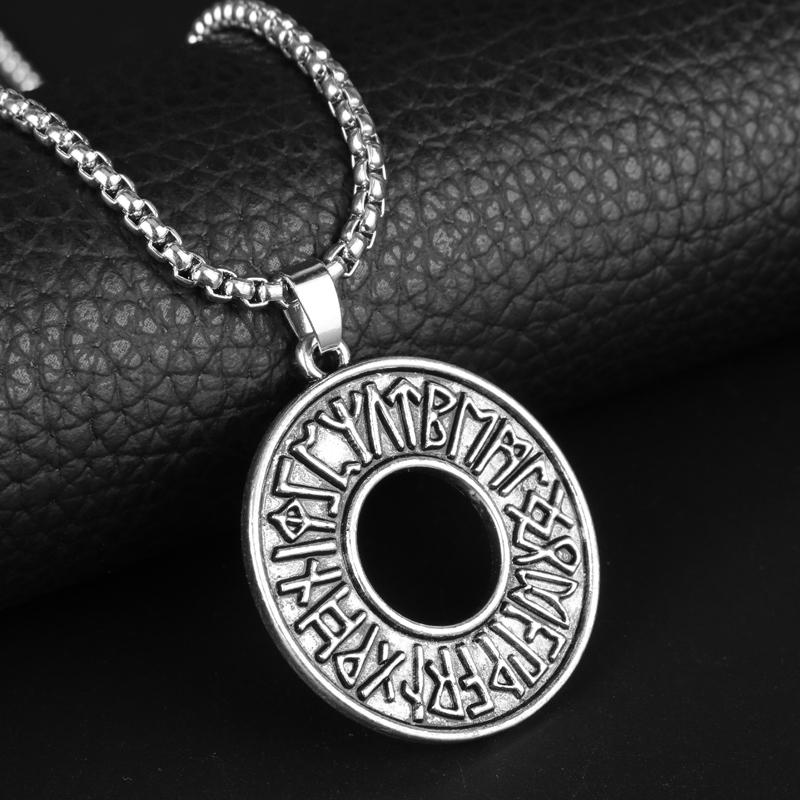 Hollow Circular Silver Rune Pendant with Odin's Symbol-Necklaces-Innovato Design-Innovato Design
