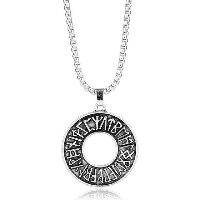 Hollow Circular Silver Rune Pendant with Odin's Symbol-Necklaces-Innovato Design-Innovato Design