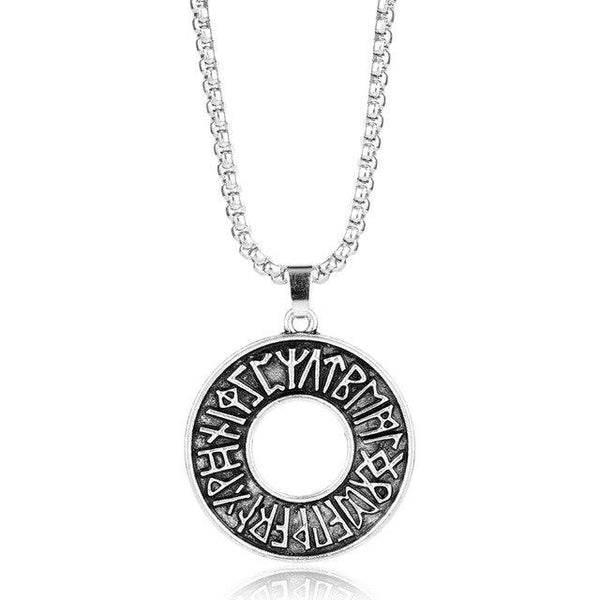 Hollow Circular Silver Rune Pendant with Odin's Symbol-Necklaces-Innovato Design-Innovato Design