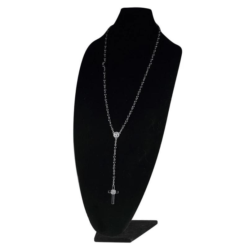 Black Cross Hematite Round Beaded Chain Rosary-Necklaces-Innovato Design-Innovato Design