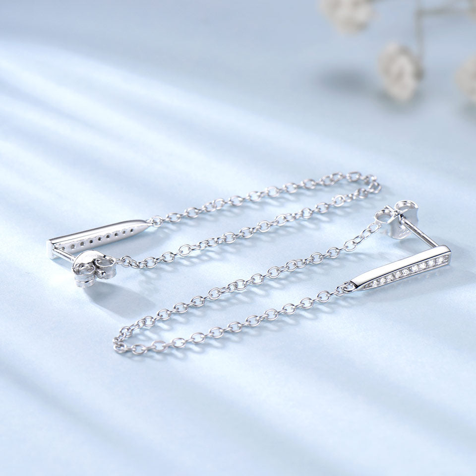 Cubic Zirconia 925 Sterling Silver Hanging Long Earrings-Earrings-Innovato Design-White-Innovato Design