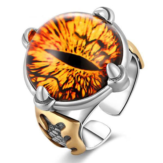 Adjustable Sterling Silver Cubic Zirconia Dragon Eye Ring for Men and Women - InnovatoDesign