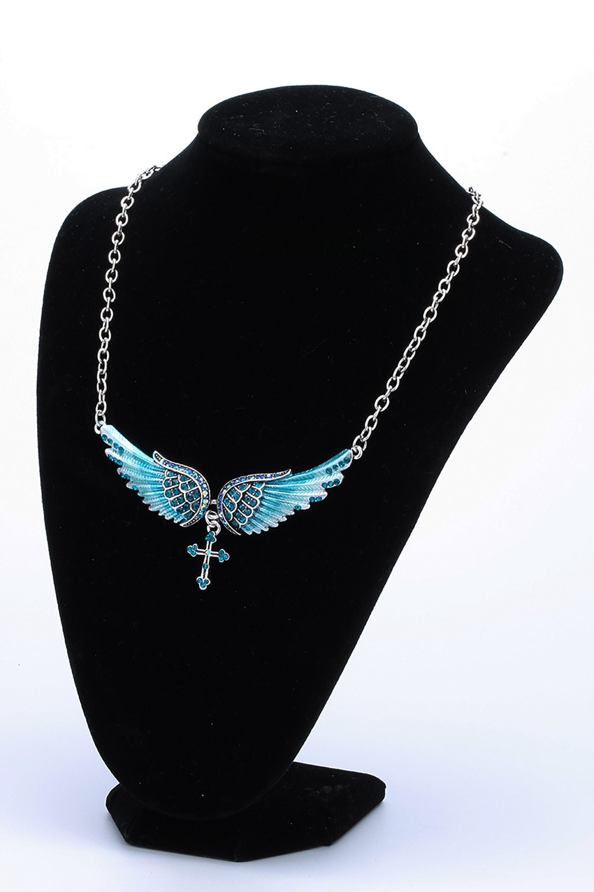 Silver Crystal Angelic Wing Cross Pendant Necklace-Necklaces-Innovato Design-Purple-Innovato Design