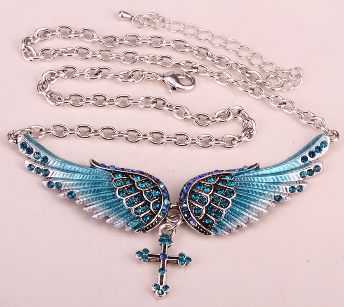 Silver Crystal Angelic Wing Cross Pendant Necklace-Necklaces-Innovato Design-Purple-Innovato Design