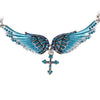 Silver Crystal Angelic Wing Cross Pendant Necklace-Necklaces-Innovato Design-Blue-Innovato Design