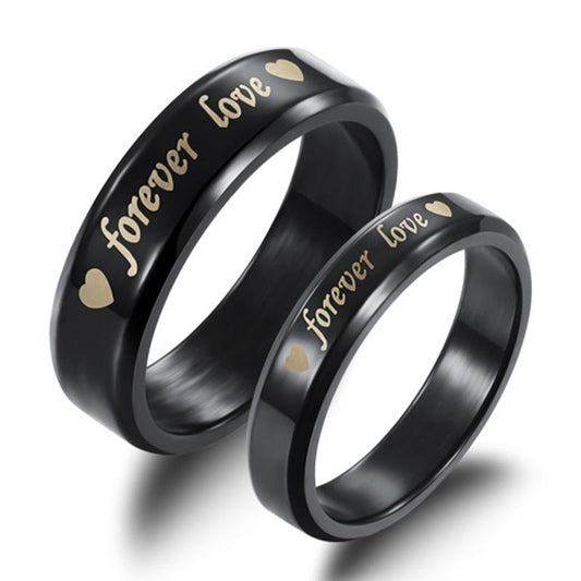 Black Stainless Steel with Forever Love Engraved Couple Ring-Rings-Innovato Design-Women-5-Innovato Design