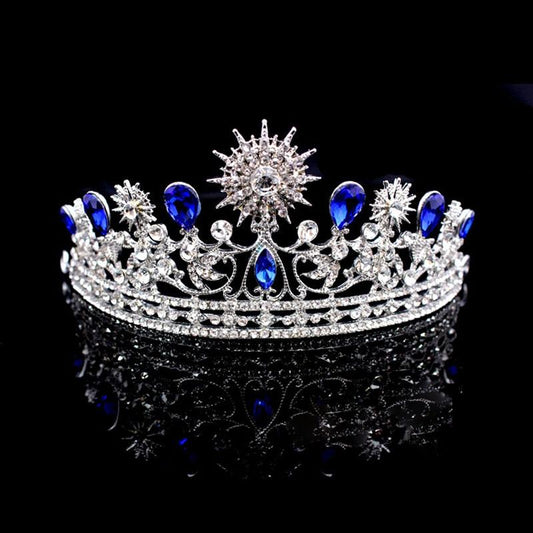 Royal Blue & Silver Crystal Bride Crown for Wedding-Crowns-Innovato Design-Innovato Design