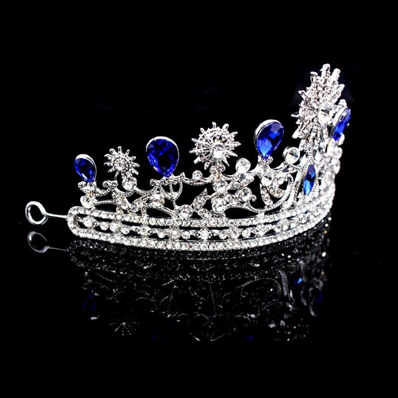 Royal Blue & Silver Crystal Bride Crown for Wedding-Crowns-Innovato Design-Innovato Design