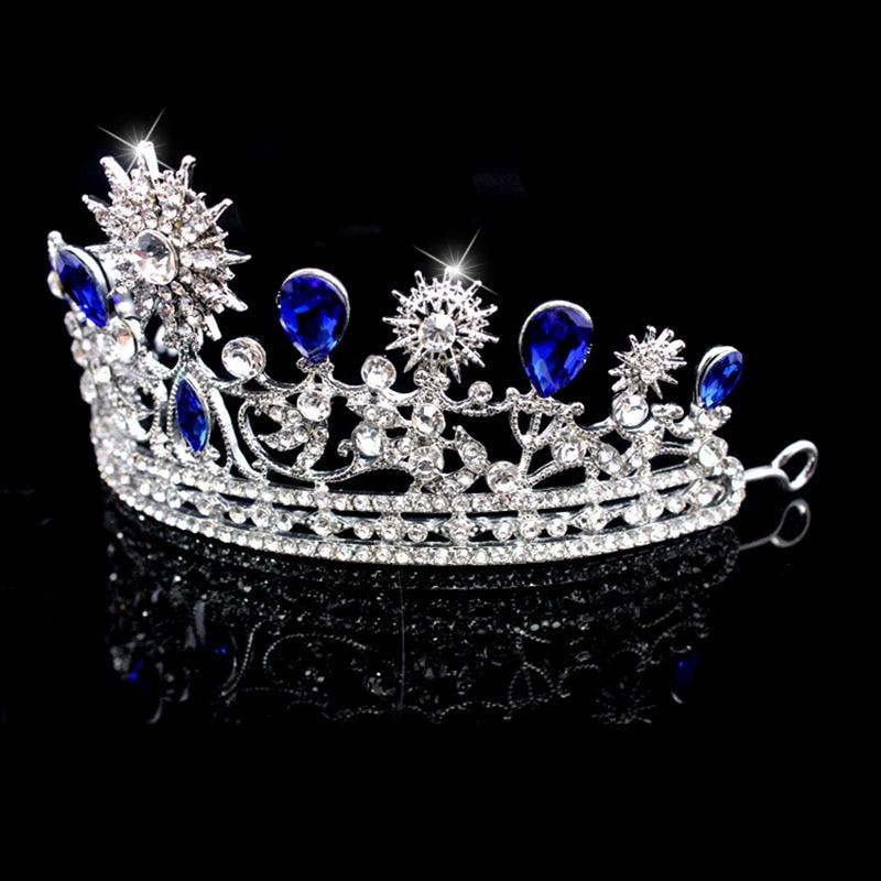 Royal Blue & Silver Crystal Bride Crown for Wedding-Crowns-Innovato Design-Innovato Design