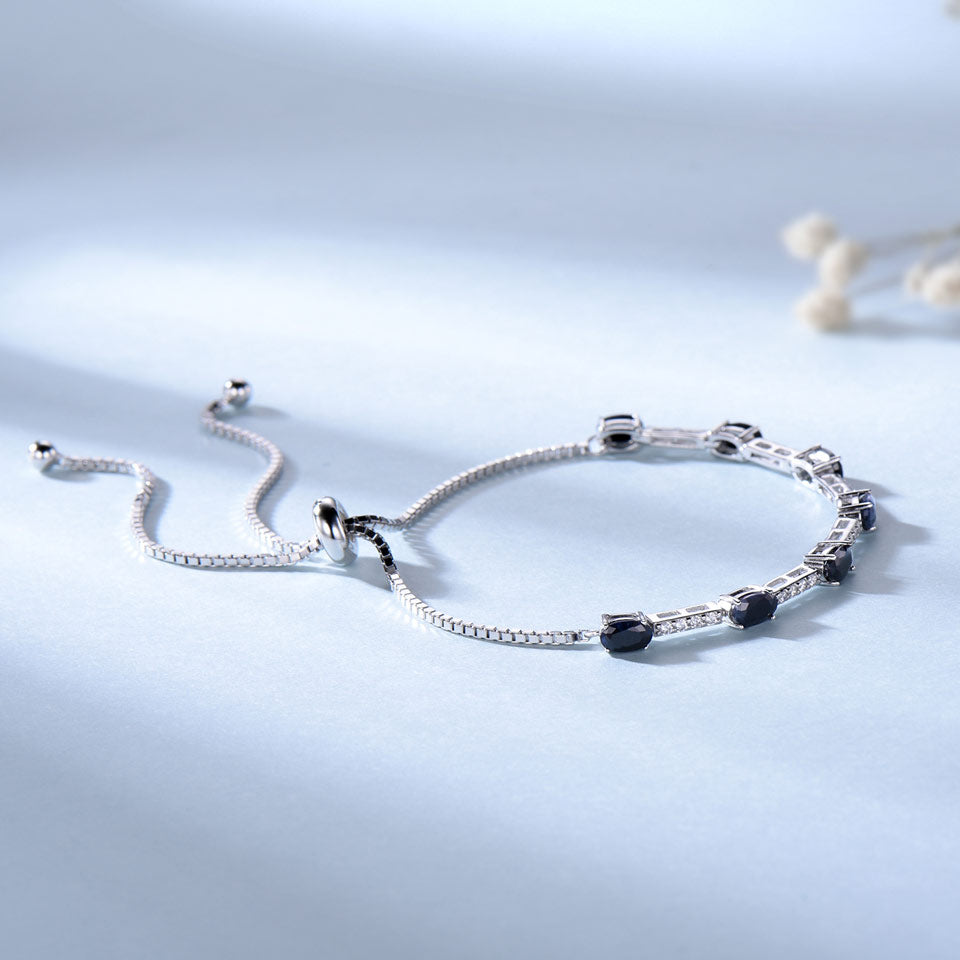 Natural Dark Blue Sapphire 925 Sterling Silver Romantic Wedding Bracelet-Bracelets-Innovato Design-Innovato Design