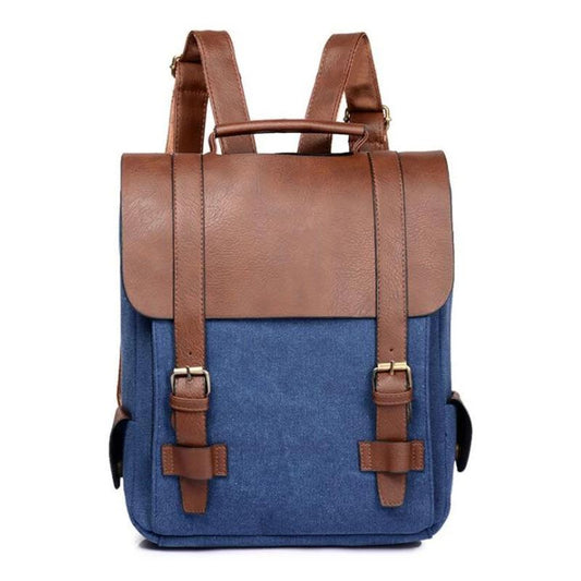 Canvas Leather Travel Backpack 20 to 35 Litre-Canvas and Leather Backpack-Innovato Design-Blue-Innovato Design