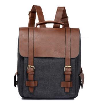 Canvas Leather Travel Backpack 20 to 35 Litre-Canvas and Leather Backpack-Innovato Design-Black-Innovato Design