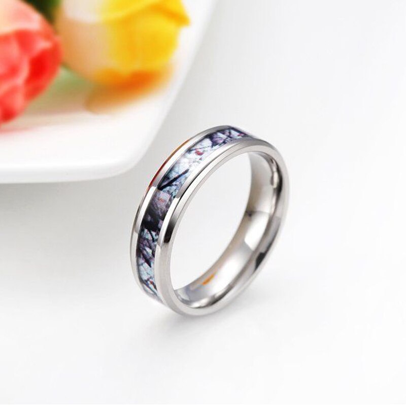 6mm Lightweight Winter Branch Camouflage Inlay Titanium Fashion Wedding Ring-Rings-Innovato Design-6-Innovato Design