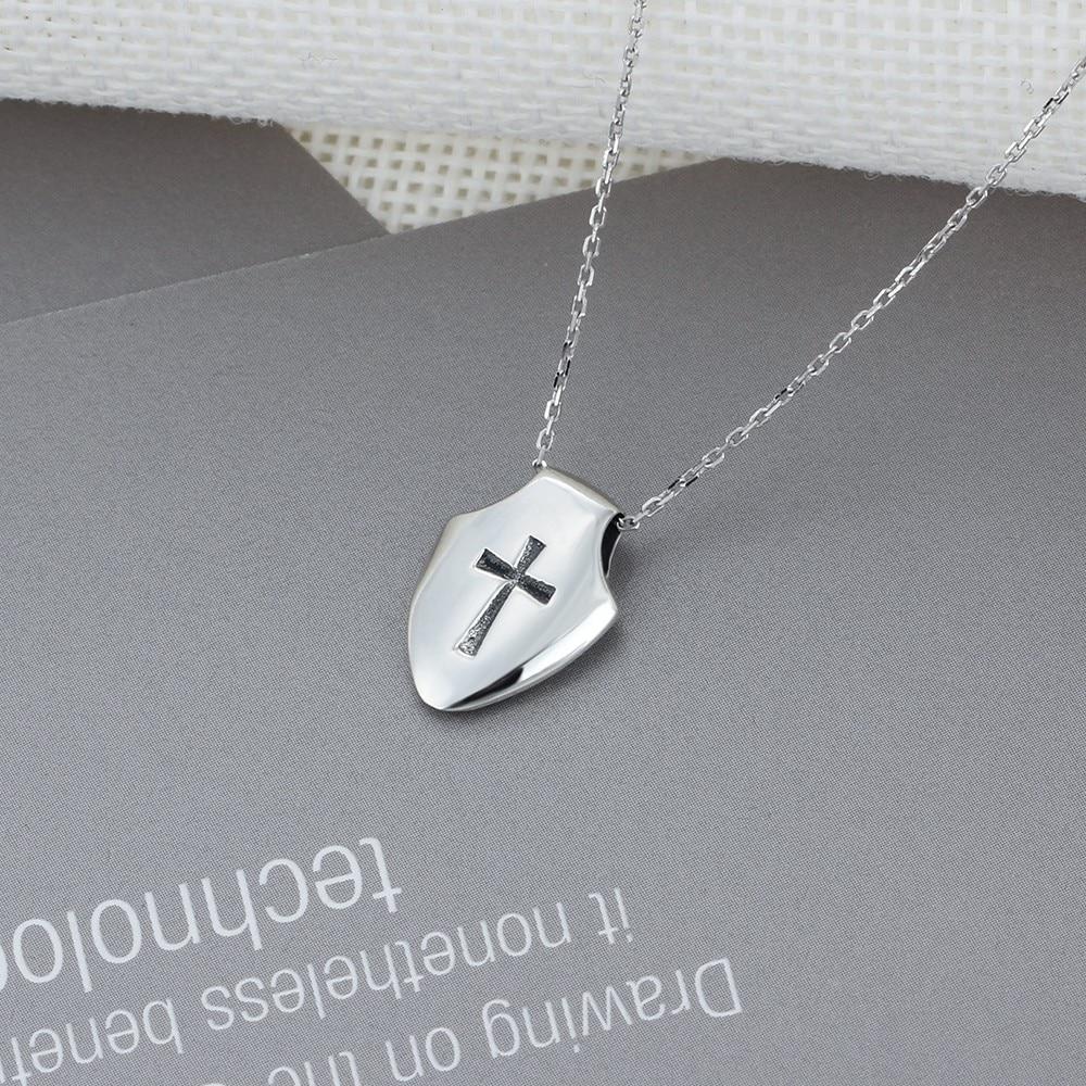 Stainless Steel Silver Shield and Cross Pendant Necklace-Necklaces-Innovato Design-Innovato Design