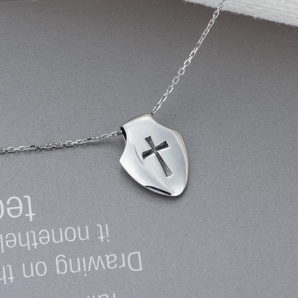 Stainless Steel Silver Shield and Cross Pendant Necklace-Necklaces-Innovato Design-Innovato Design