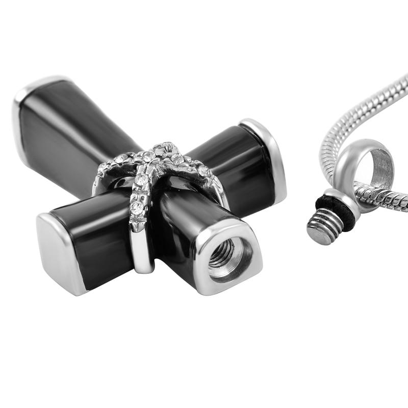 Steel Black Mini-Urn Cross Pendant with Silver Necklace-Necklaces-Innovato Design-Innovato Design