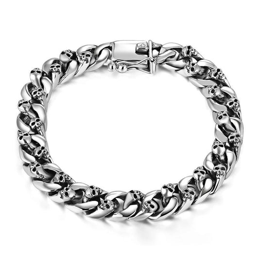 Large 925 Sterling Silver Skull Bracelet Link Chain for Men - InnovatoDesign