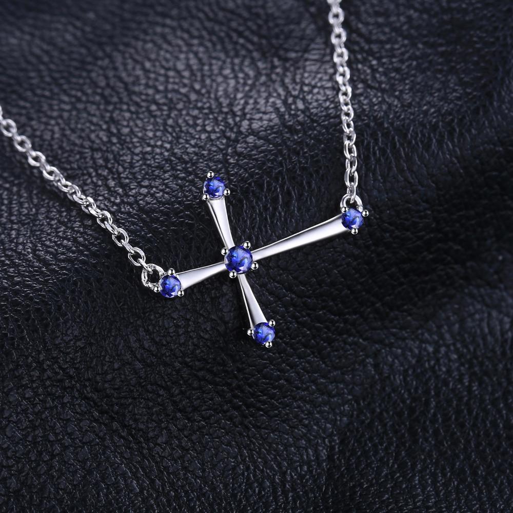 0.25ct Horizontal Blue Sapphire Sideways Cross Necklace 925 Sterling Silver-Necklaces-Innovato Design-Innovato Design