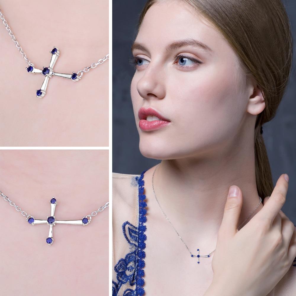 0.25ct Horizontal Blue Sapphire Sideways Cross Necklace 925 Sterling Silver-Necklaces-Innovato Design-Innovato Design