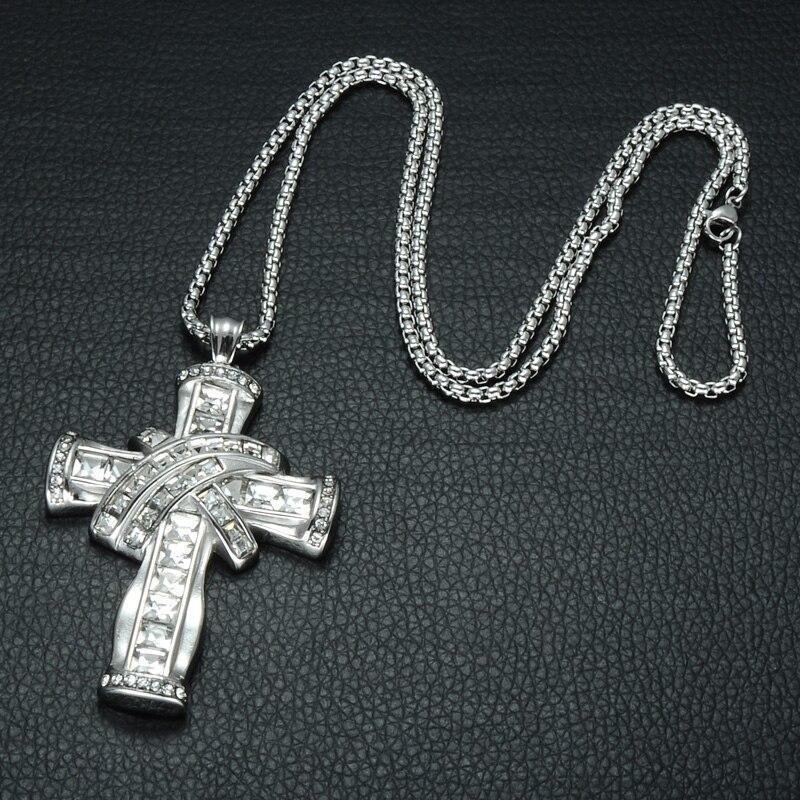 Gold & Silver Plated Hip Hop Stainless Steel Cross Pendant with Cubic Zirconia Necklace-Necklaces-Innovato Design-Silver-24 inch-Innovato Design