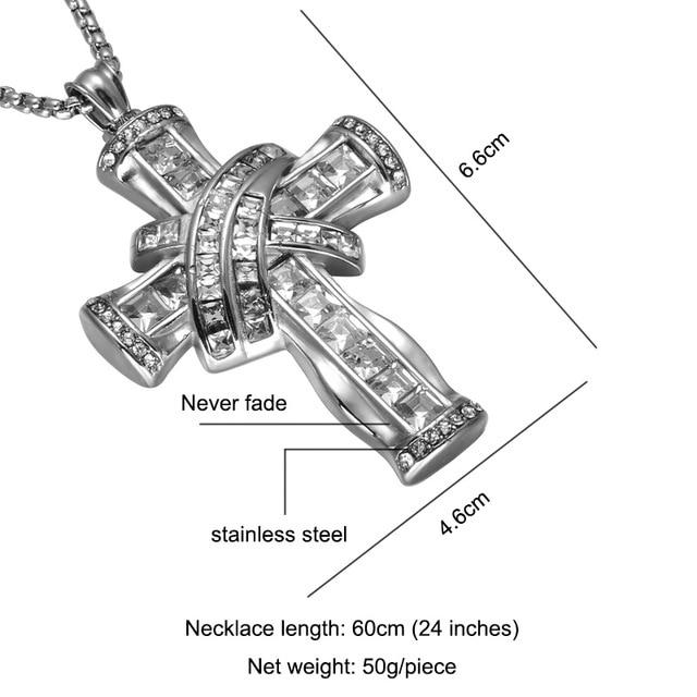Gold & Silver Plated Hip Hop Stainless Steel Cross Pendant with Cubic Zirconia Necklace-Necklaces-Innovato Design-Silver-24 inch-Innovato Design