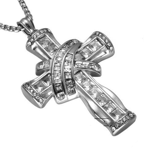 Gold & Silver Plated Hip Hop Stainless Steel Cross Pendant with Cubic Zirconia Necklace-Necklaces-Innovato Design-Silver-24 inch-Innovato Design