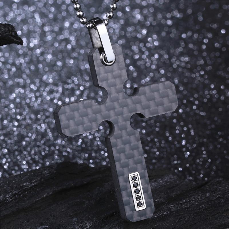 Carbon Fiber Cross Pendant Necklace with Zirconia Crystal Inlay-Necklaces-Innovato Design-White-Innovato Design