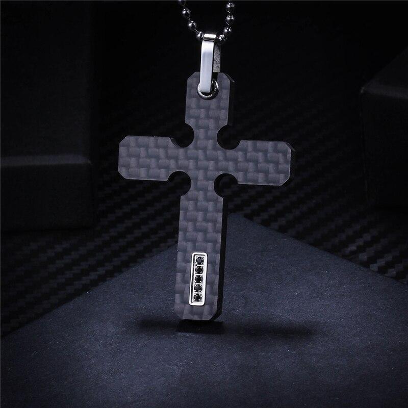 Carbon Fiber Cross Pendant Necklace with Zirconia Crystal Inlay-Necklaces-Innovato Design-White-Innovato Design