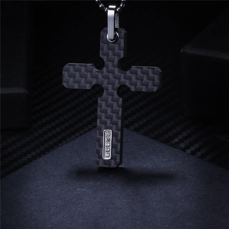 Carbon Fiber Cross Pendant Necklace with Zirconia Crystal Inlay-Necklaces-Innovato Design-White-Innovato Design