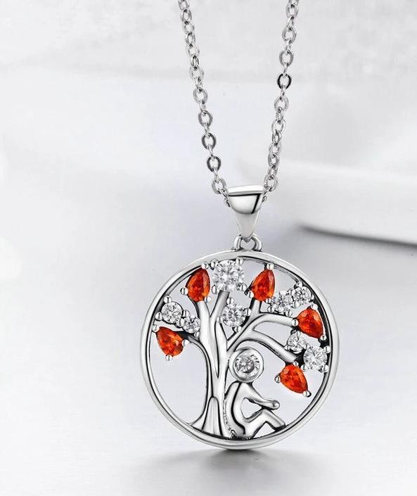 Red Cubic Zirconia Tree of Life Pendant Necklace-Necklaces-Innovato Design-Innovato Design