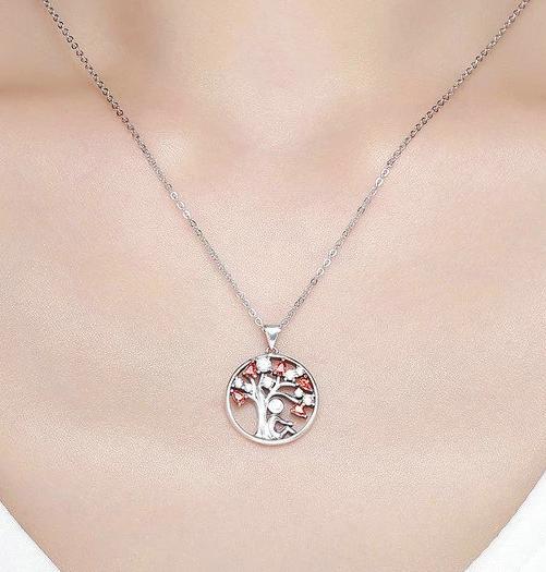 Red Cubic Zirconia Tree of Life Pendant Necklace-Necklaces-Innovato Design-Innovato Design