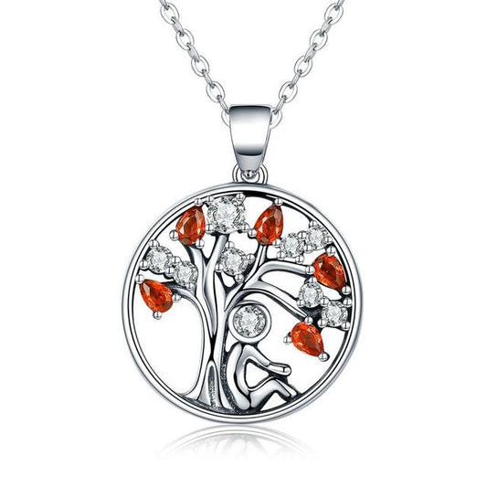 Red Cubic Zirconia Tree of Life Pendant Necklace-Necklaces-Innovato Design-Innovato Design